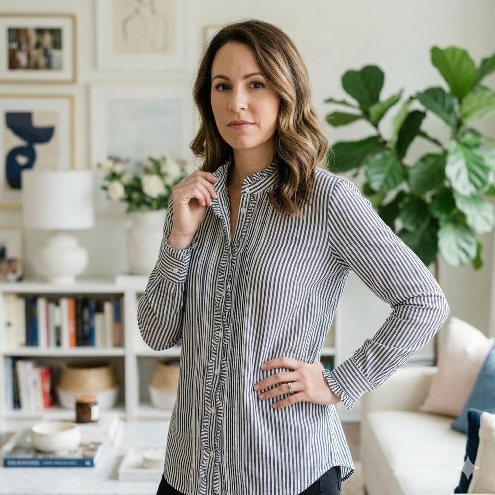 GAP Women 100% Cotton Navy & White Stripes Button Up Blouse, Size XXL